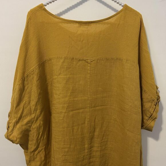 Bella Umbra Tunic top Womens 3X Yellow Linen Cotton Made Italy Boho beach office - Picture 9 of 11